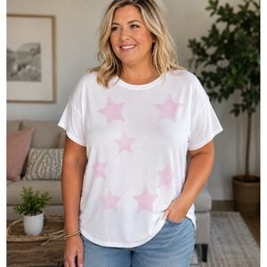 Sistas White Pink Rhinestone Star Baby Tee Short Sleeve Top 2X NWT Y2K Star Top